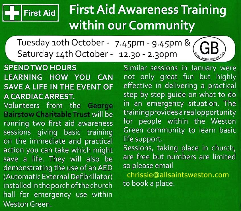 First Aid Trianing All Saints WG