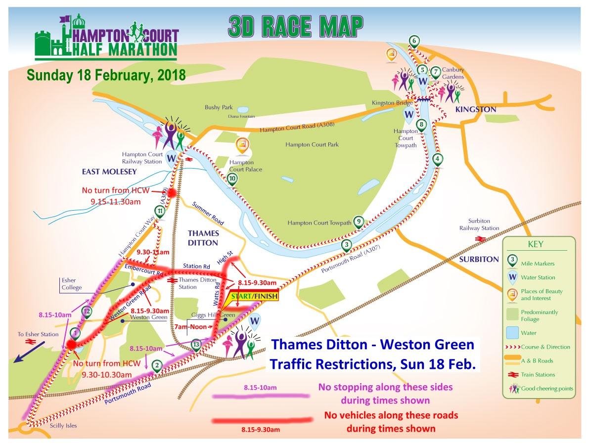 Hampton Court Half 2018 traffic map