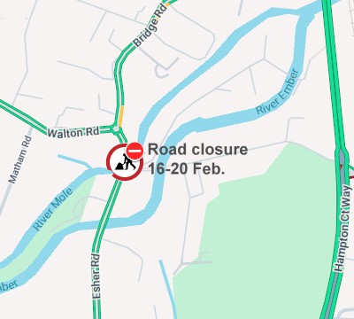 Esher Road - Closure 16-20 February